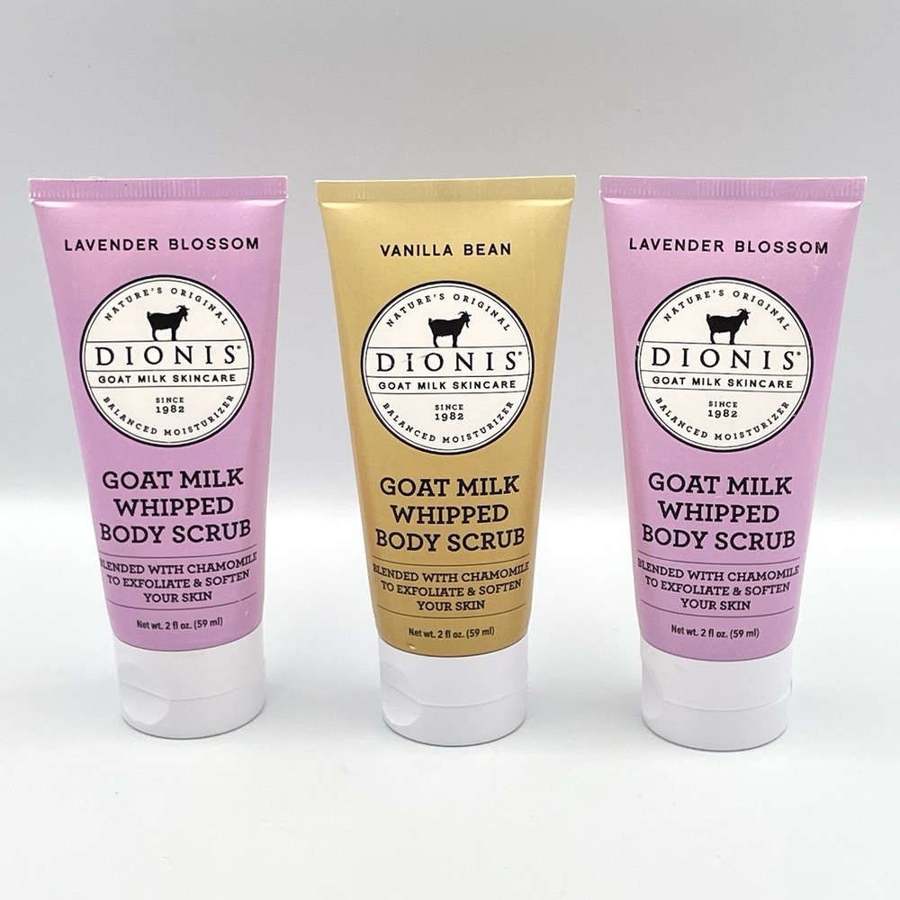 Dionis Goat Milk Whipped Body Scrub Set Of 3 Vanilla‎ Bean Lavender Blossom New